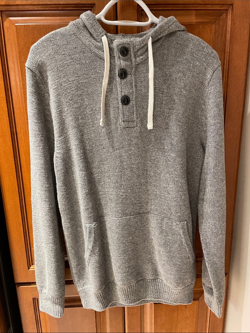 H&M Gray Hooded Knit Pullover with Button Placket
